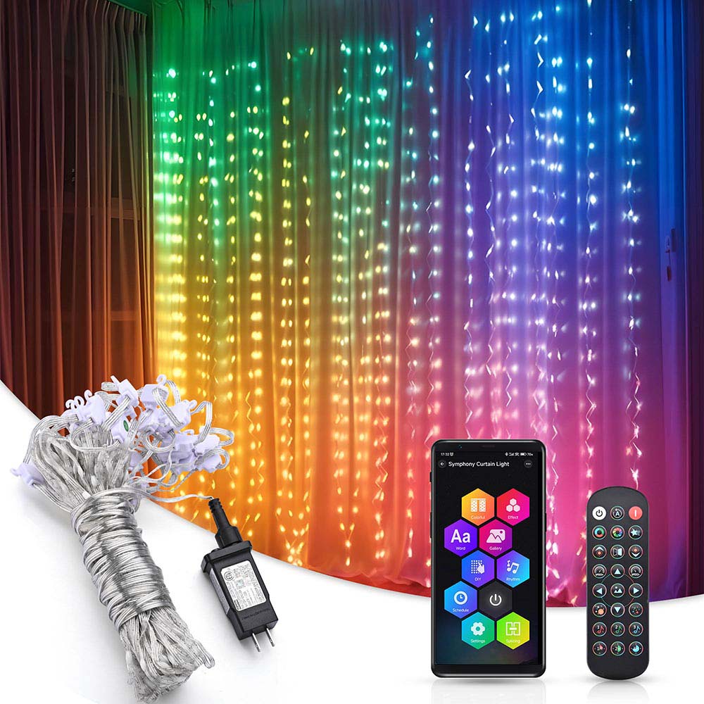 Yescom Curtain Fairy Lights APP & Remote Music Sync Color-Changing