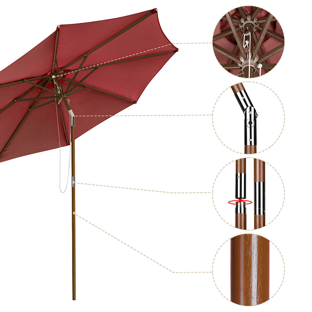 Yescom 9 ft 8-Rib Patio Outdoor Wooden Tilt Umbrella Color Options