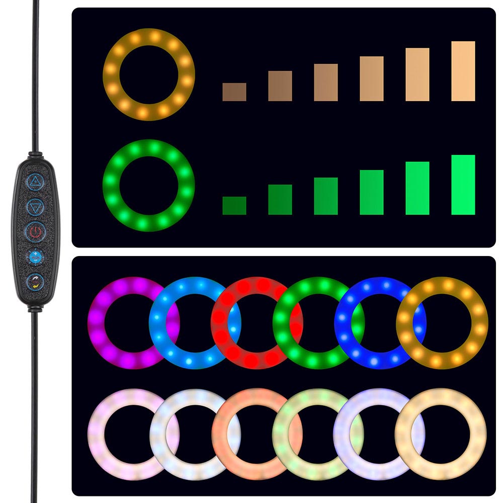 Yescom 7 Dual Ring Light RGB Selfie Mirror Phone Holder Remote