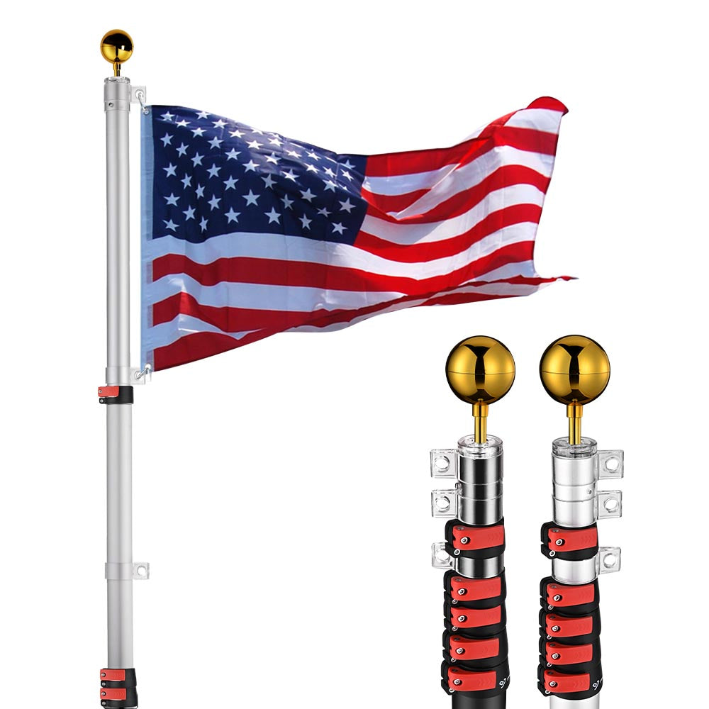 Yescom American Aluminum Telescopic Flagpole Set 20'