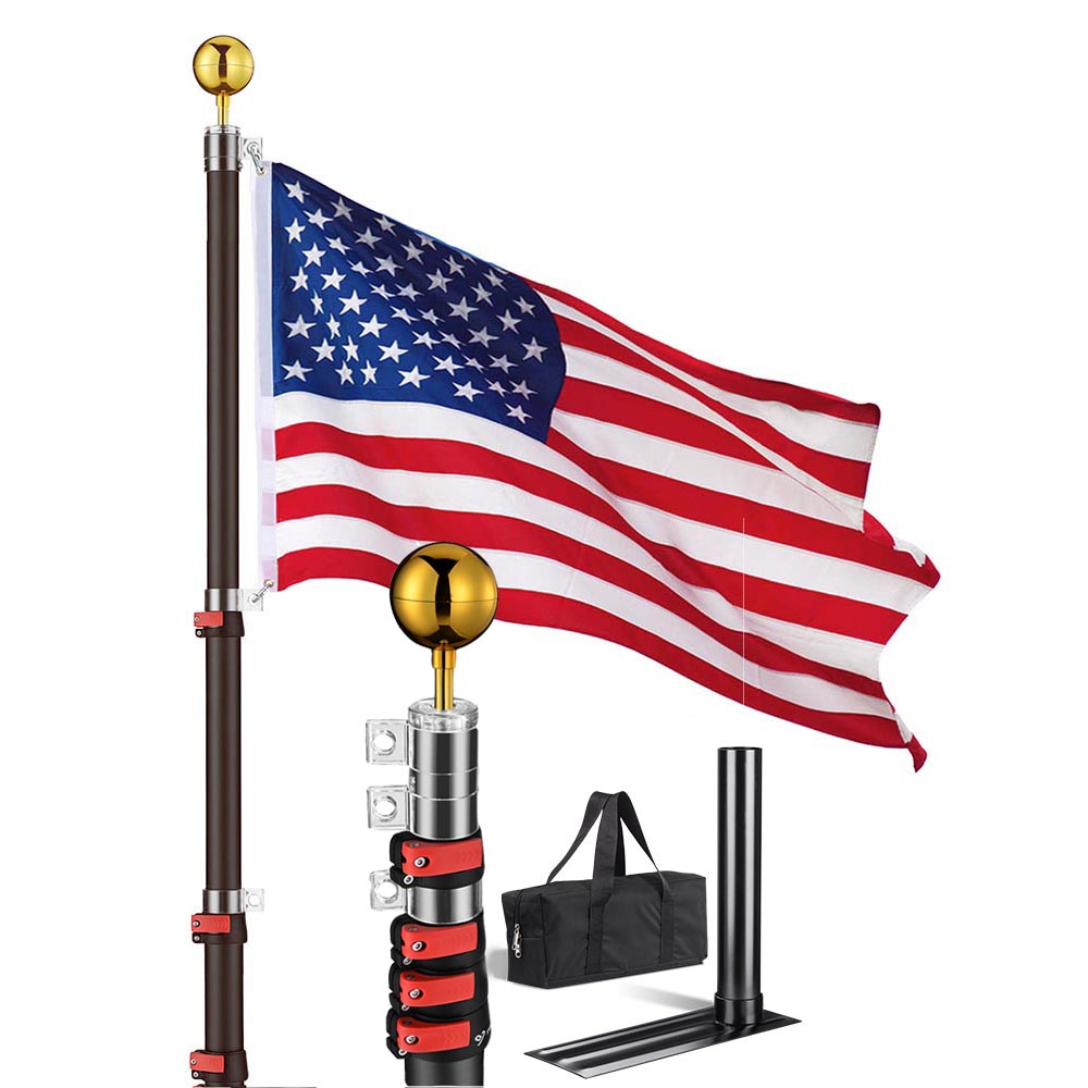 Yescom 25ft. Telescopic Flagpole with Tire Mount Black