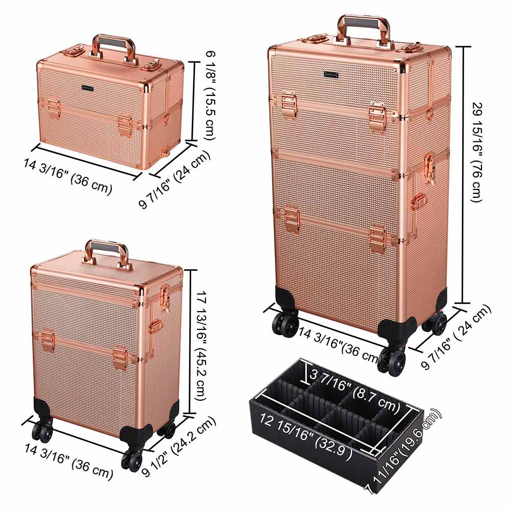 Byootique 2in1 Rolling Makeup Artist Case Lockable 4-Wheel