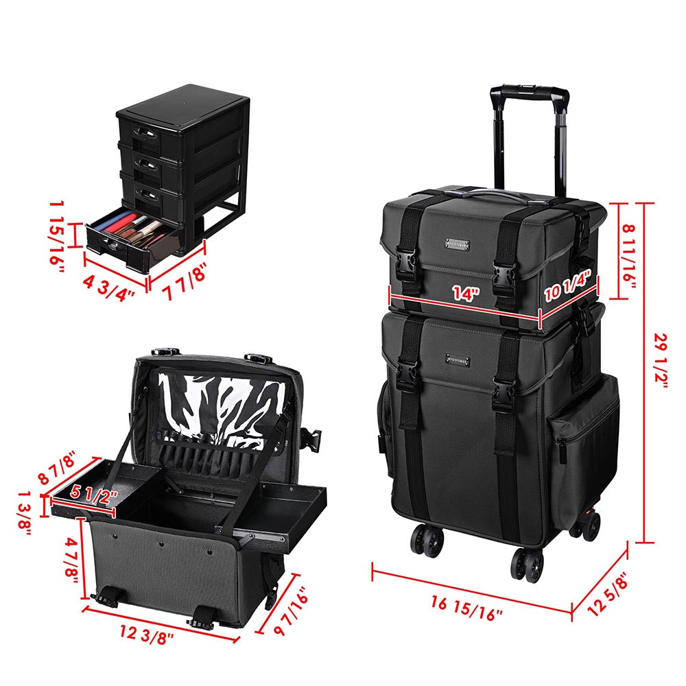 Byootique 2 in 1 Rolling Makeup Suitcase with Drawers Nylon