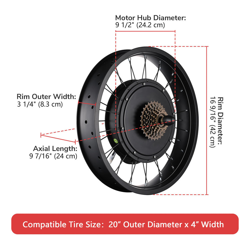 Yescom 20 Rear Wheel Electric Bicycle Motor Fat Tire Kit 48v 1000w