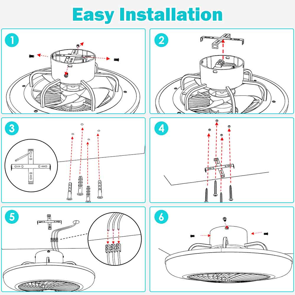 Yescom 18 Enclosed Ceiling Fan with Light Remote APP Control