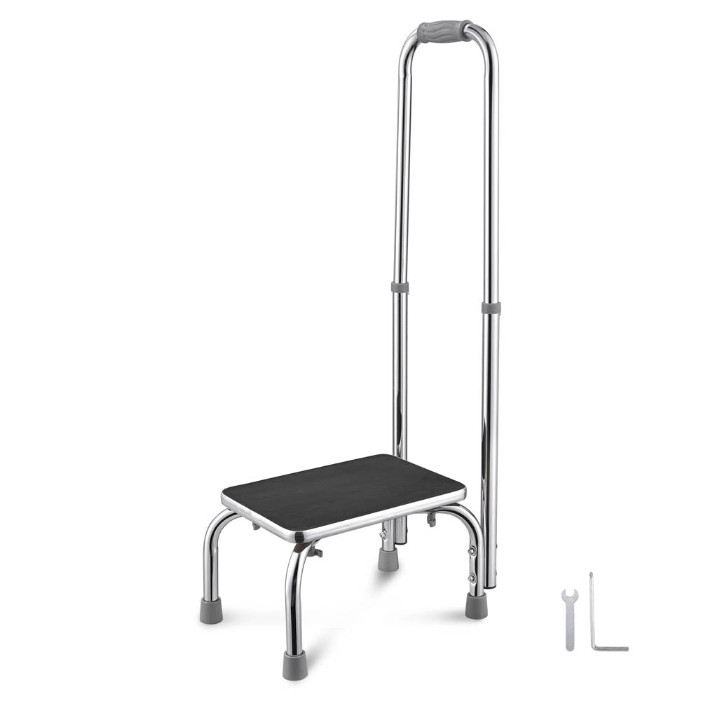 Yescom Medical Single Step Stool Footstool Chrome Steel w/ Handrail