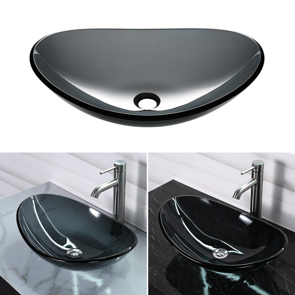 Yescom Oval Tempered Glass Bathroom Vanity Sink Grey 22x14