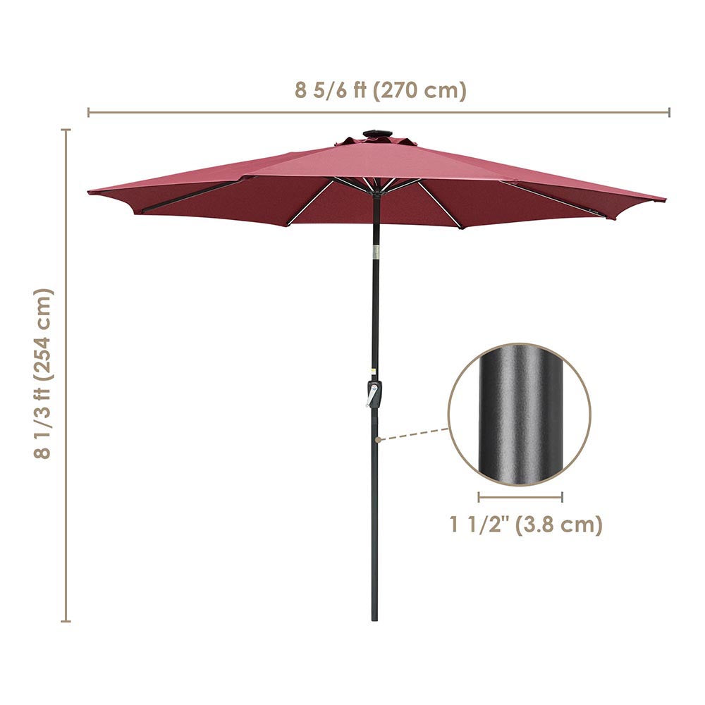 Yescom Solar Patio Umbrella w/ Lights Tilt Parasol Umbrella 9 ft 8-Rib