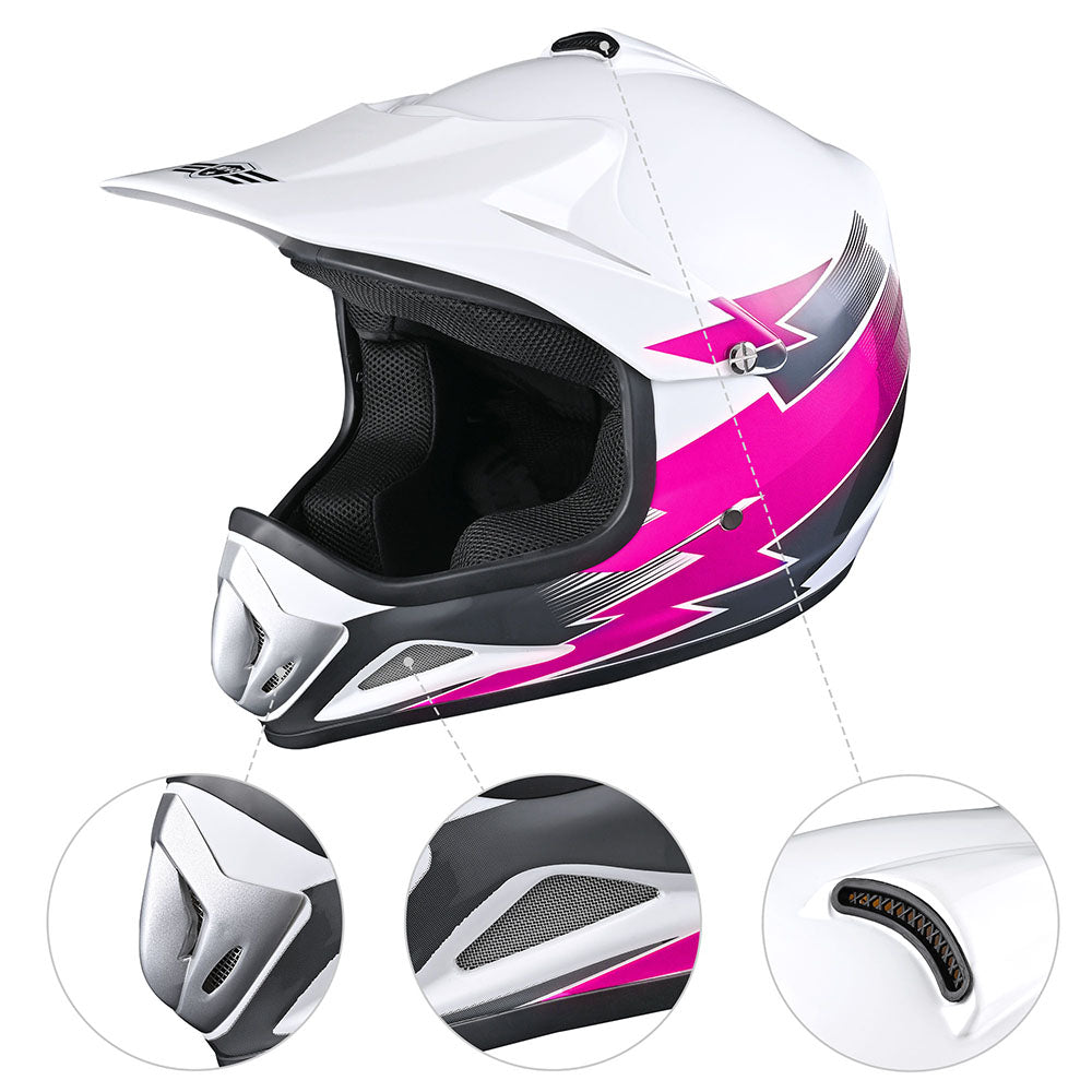 AHR Dirt Bike Helmet for Youth H-VEN12 DOT Pink