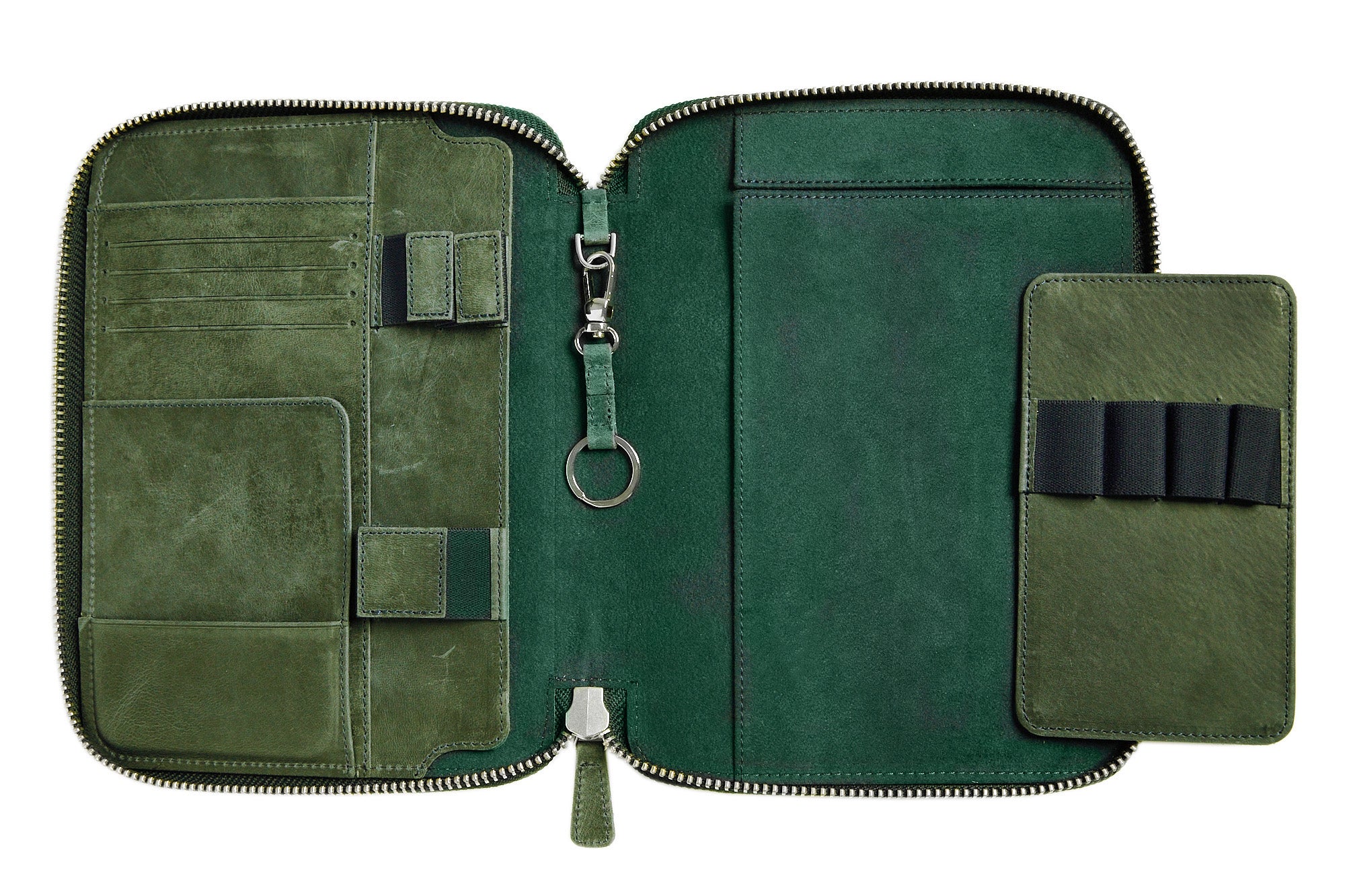 Galen Leather Zippered A5 Notebook Folio - Crazy Horse Forest Green