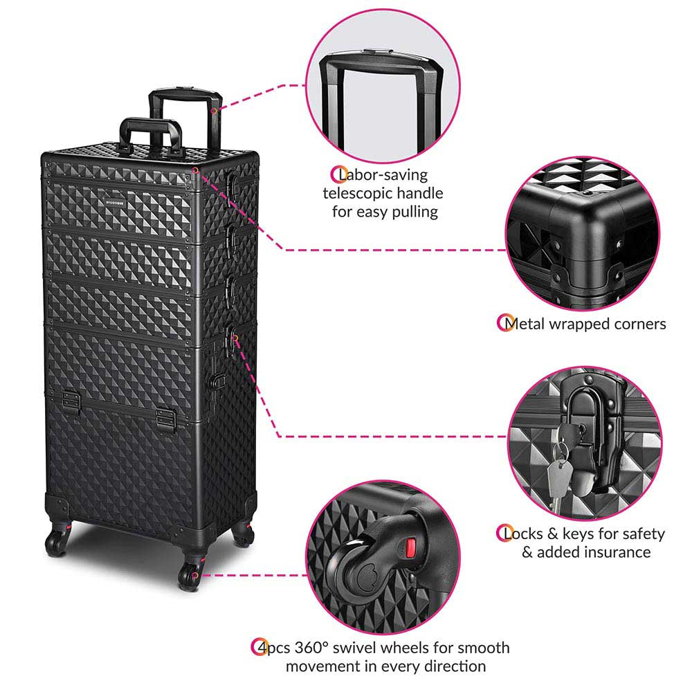 Byootique 4 in 1 Rolling Makeup Case with Lock Nail Polish Slots