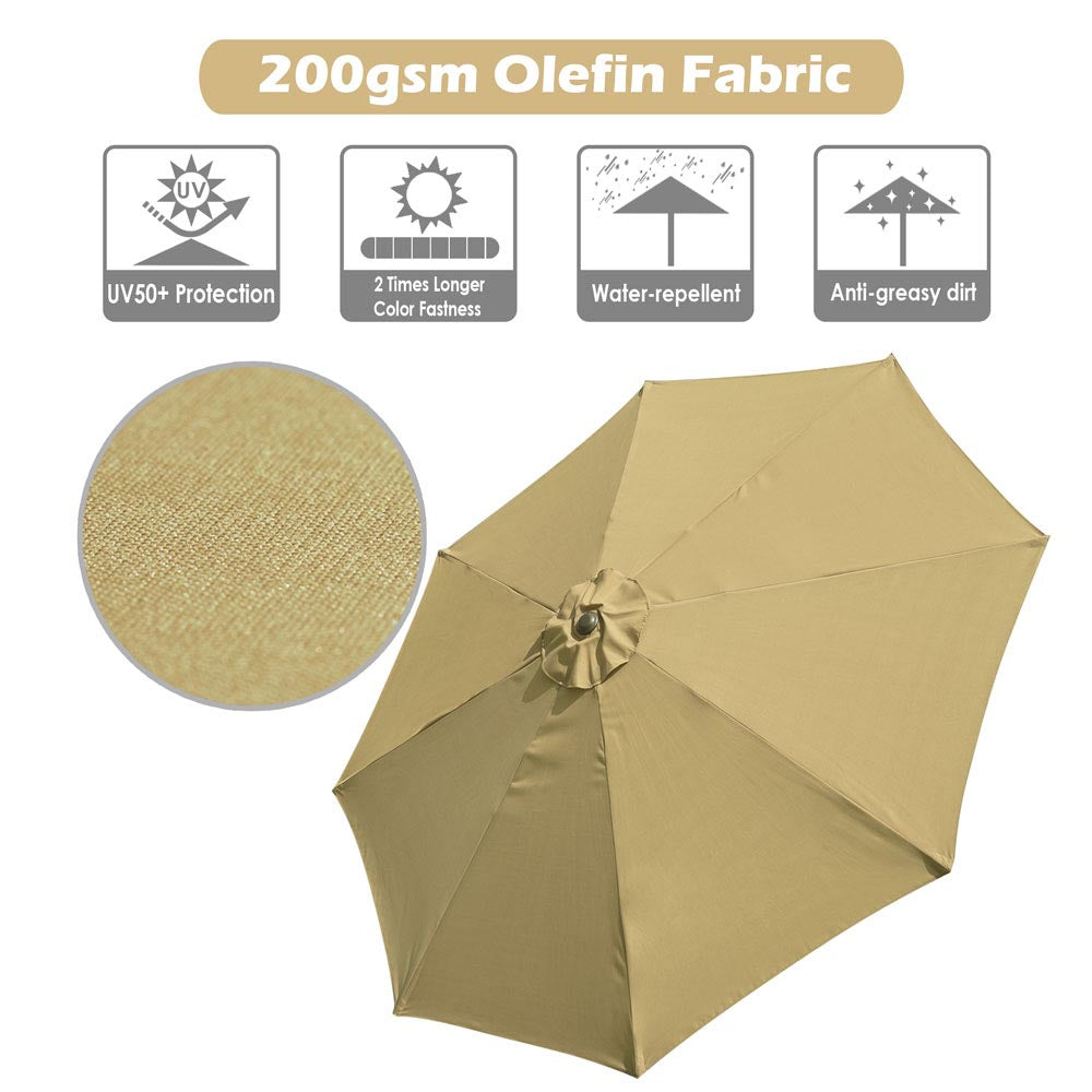 Yescom 9ft 8-Rib Patio Tilt Market Umbrella w/ 200gsm Canopy Tan