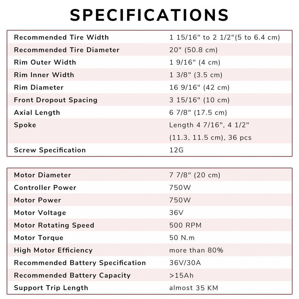 Yescom 20 Electric Bicycle Motor Front Wheel Kit 36v 750w