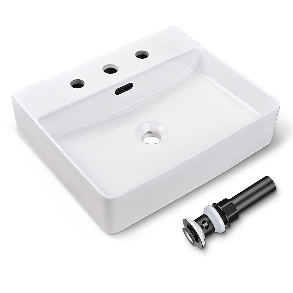 Aquaterior 20x16 Rectangle Bathroom Sink Overflow w/ Drain