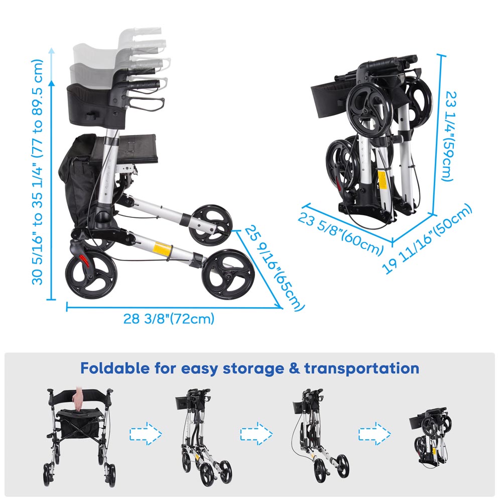 Yescom Foldable 4 Wheels Aluminum Rollator Walker w/ Brakes