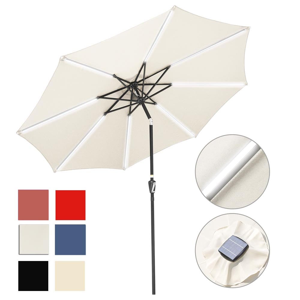 Yescom Solar Umbrella with Lights Tilting Outdoor Umbrella 9ft 8-Rib