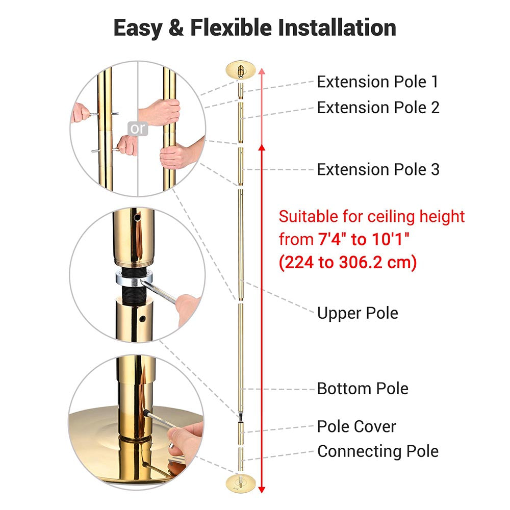 Yescom 10FT Golden Portable Spinning Dance Pole D45mm (Preorder)