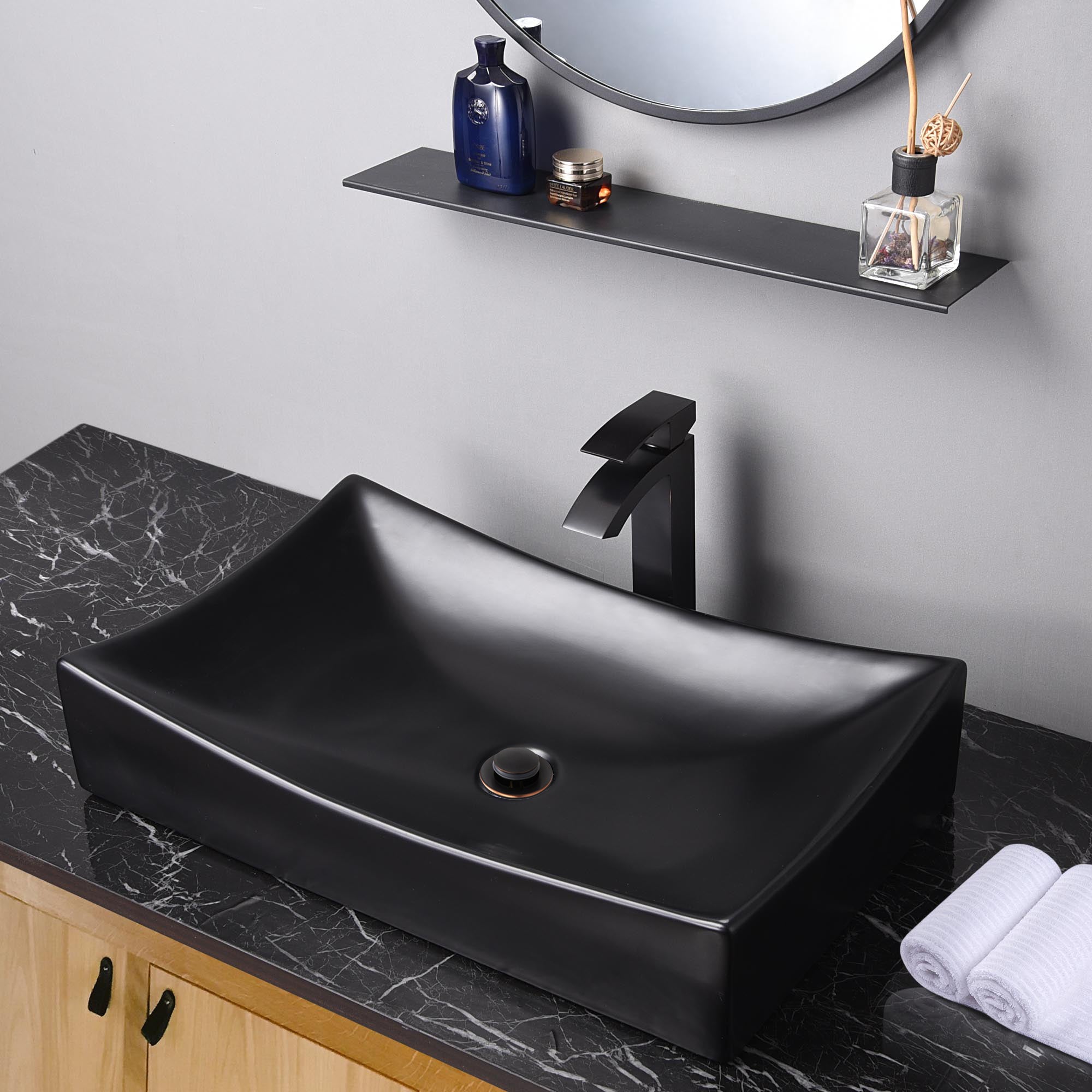 Aquaterior Rectangular Porcelain Bathroom Sink 26x16 w/ Drain