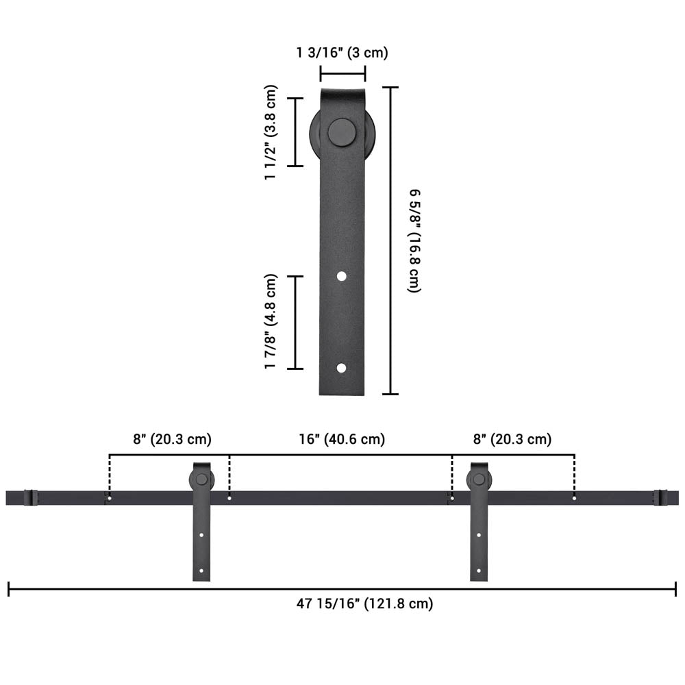 Yescom 4 ft Mini Sliding Barn Door Hardware 4-Rollers Track Kit