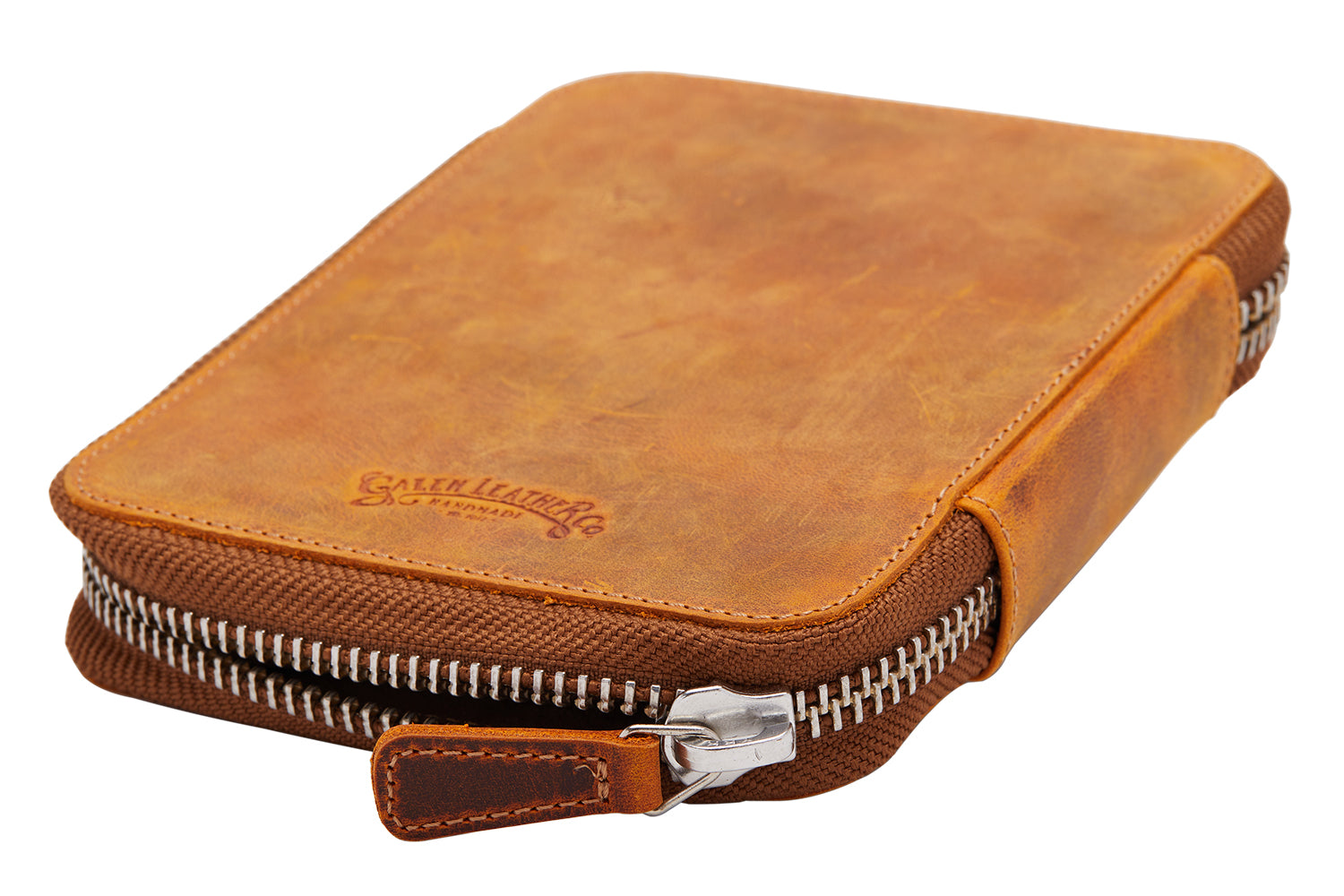 Galen Leather Zippered 10 Slot Pen Case - Crazy Horse Brown