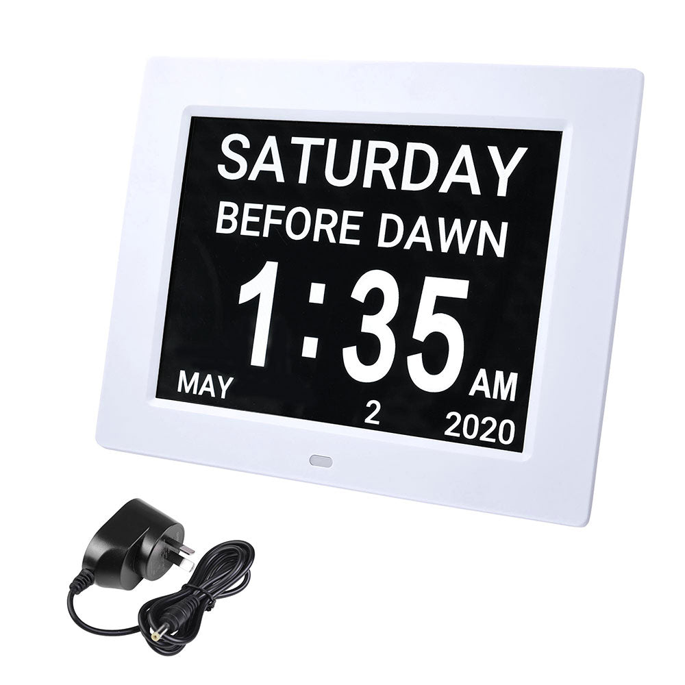 Yescom 8in Large Digital Calendar Day Clock with 6-Alarm Black/White