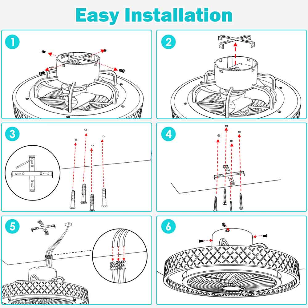 Yescom 20 Enclosed Ceiling Fan with Light Remote APP Control