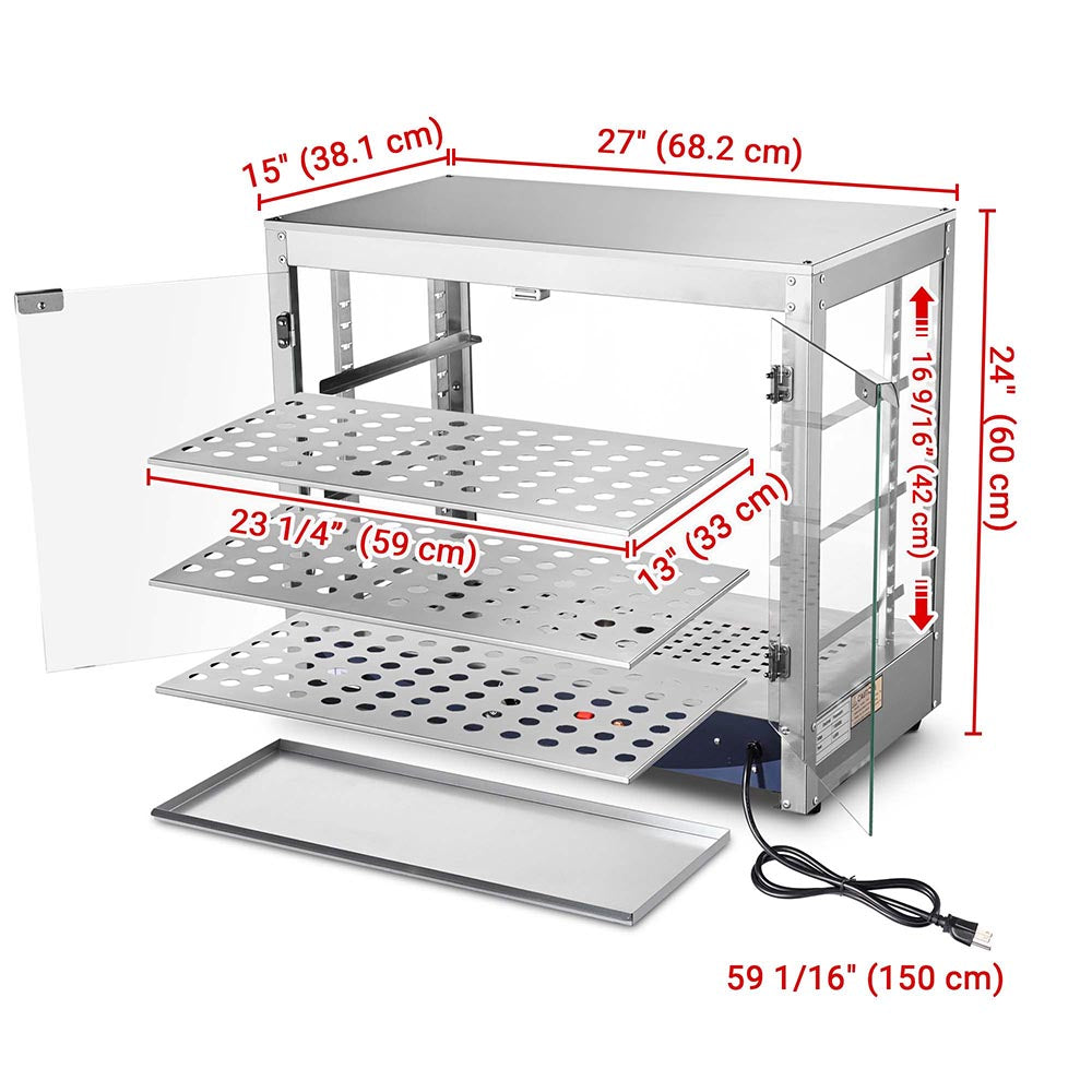 Yescom Pizza Food Warmer Commercial Countertop Display Case 3-Tier 27x15x24