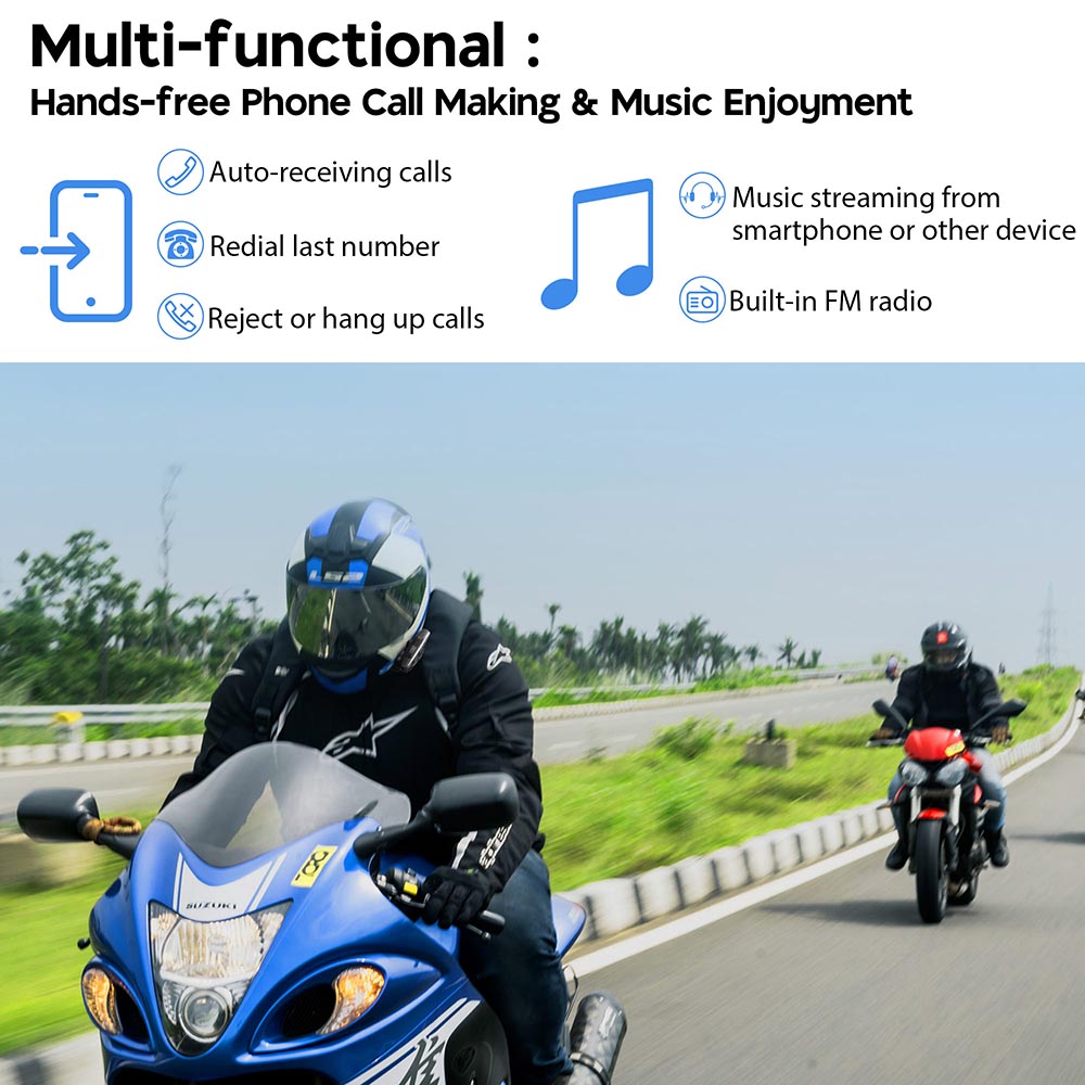 AHR Helmet Bluetooth Headset 5.1 Intercom 2 Riders Noise Cancel