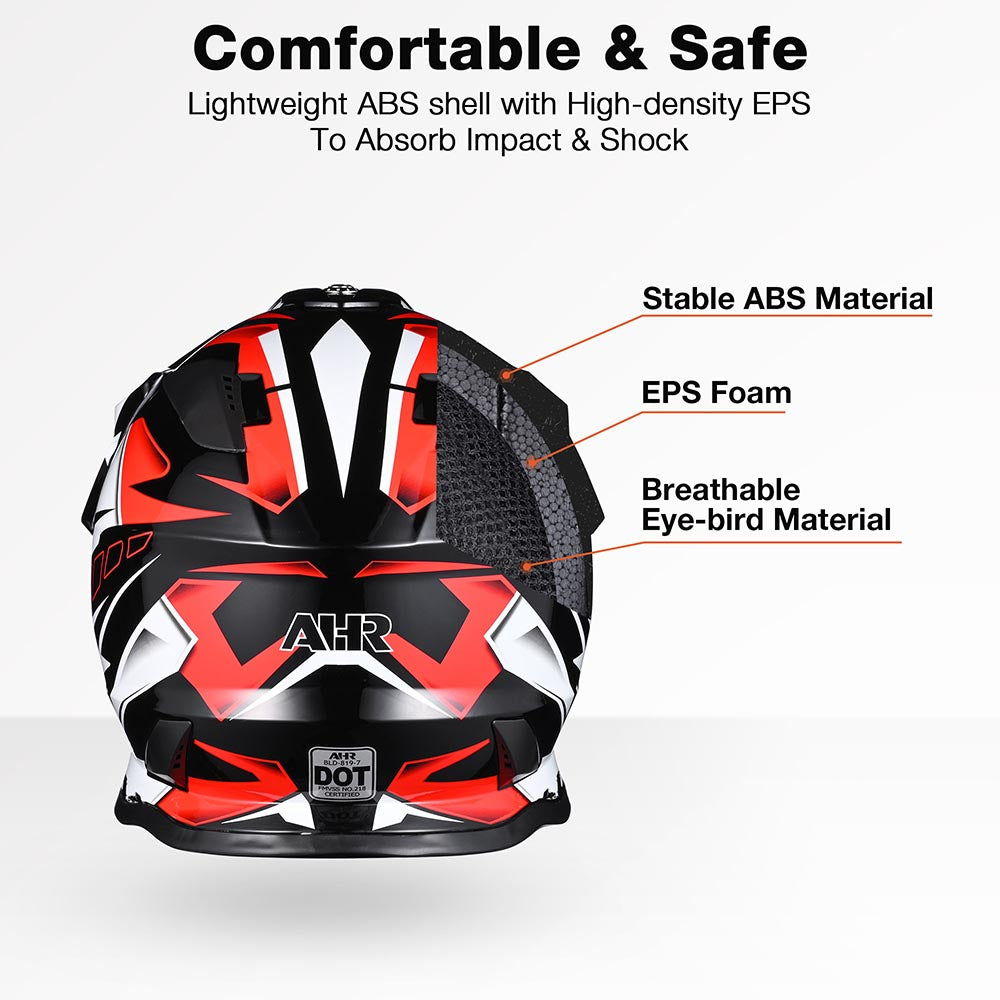 AHR DOT Dirt Bike Motocross Helmet Black Red