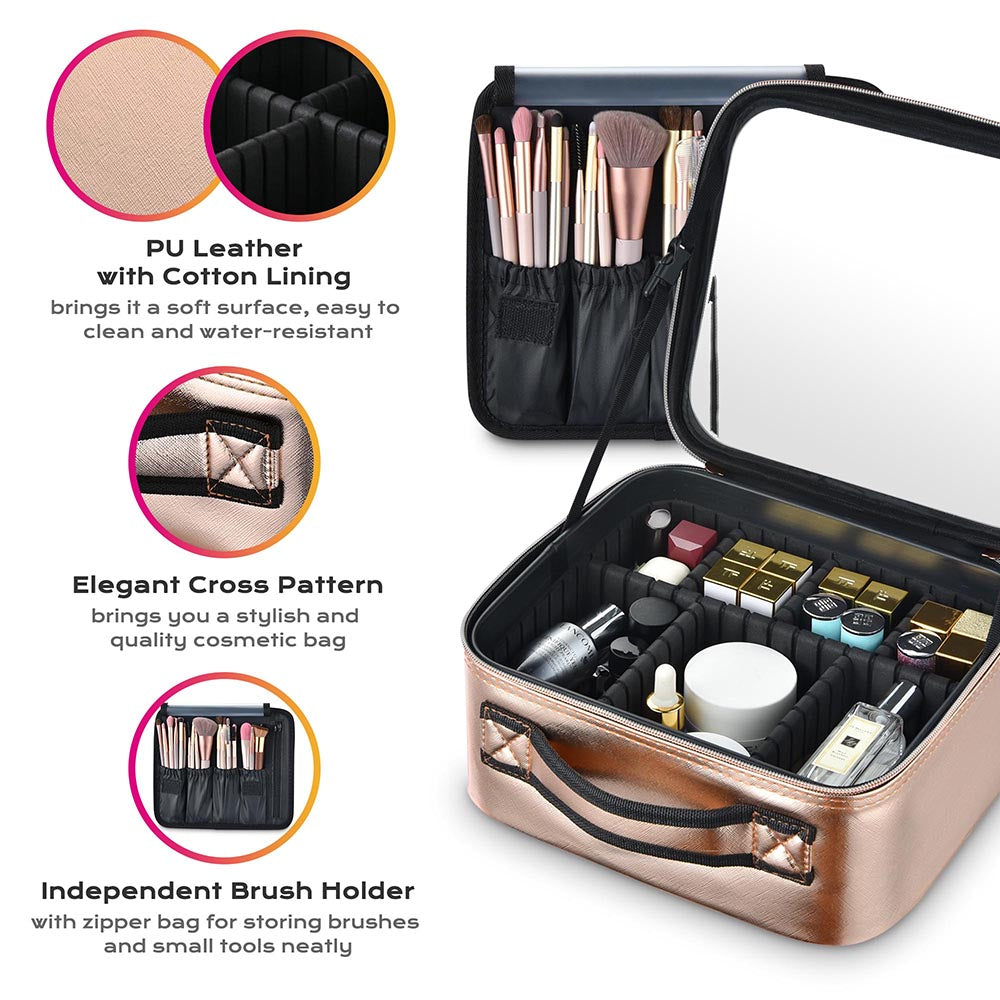 Byootique Gold 10 Cosmetic Makeup Case with Mirror