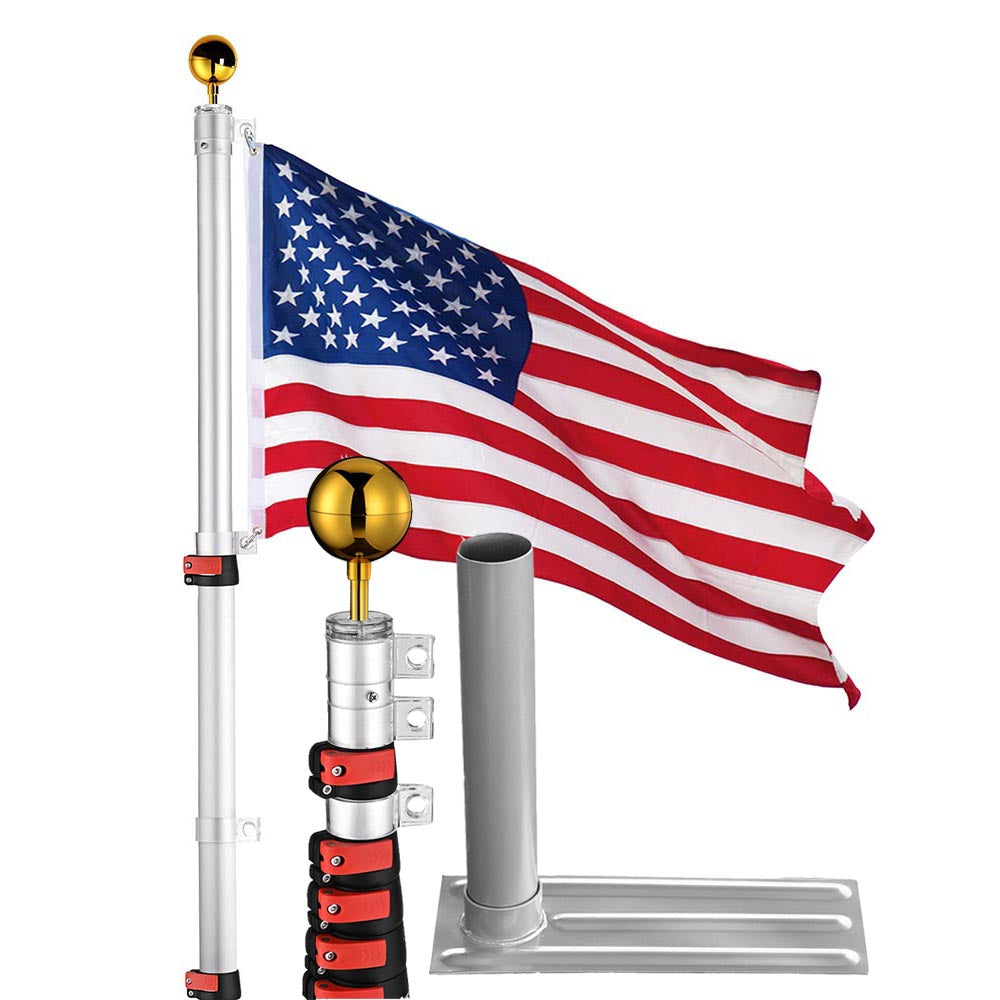 Yescom 30ft. Telescopic Flagpole with Tire Mount Jeep RV Flagpole