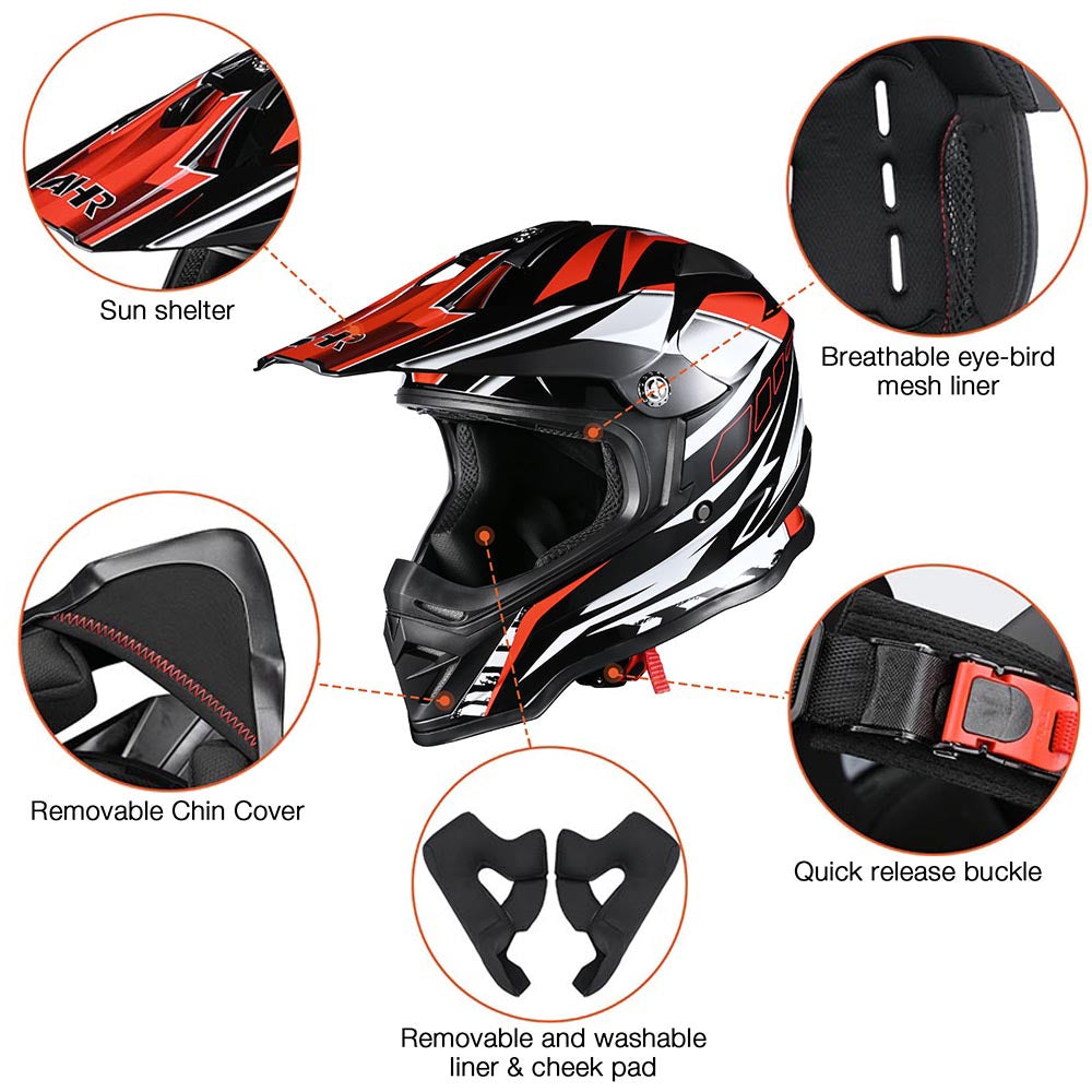 AHR DOT Dirt Bike Motocross Helmet Black Red