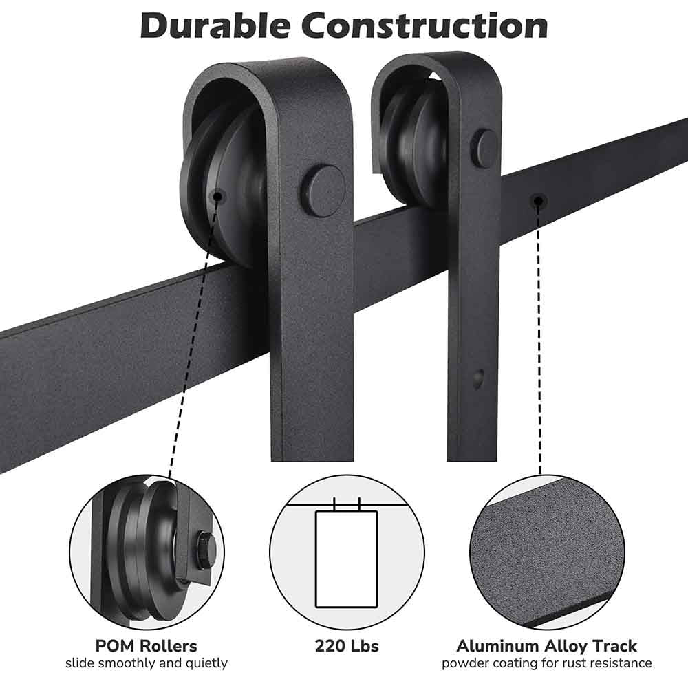 Yescom 8 ft Sliding Barn Door Hardware Kit Aluminum Track Black