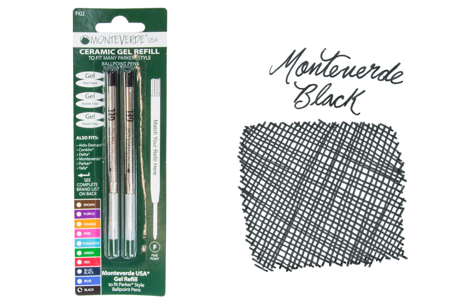 Monteverde Capless Gel P42 Rollerball Refills - Black, 0.7mm Fine (2-Pack)