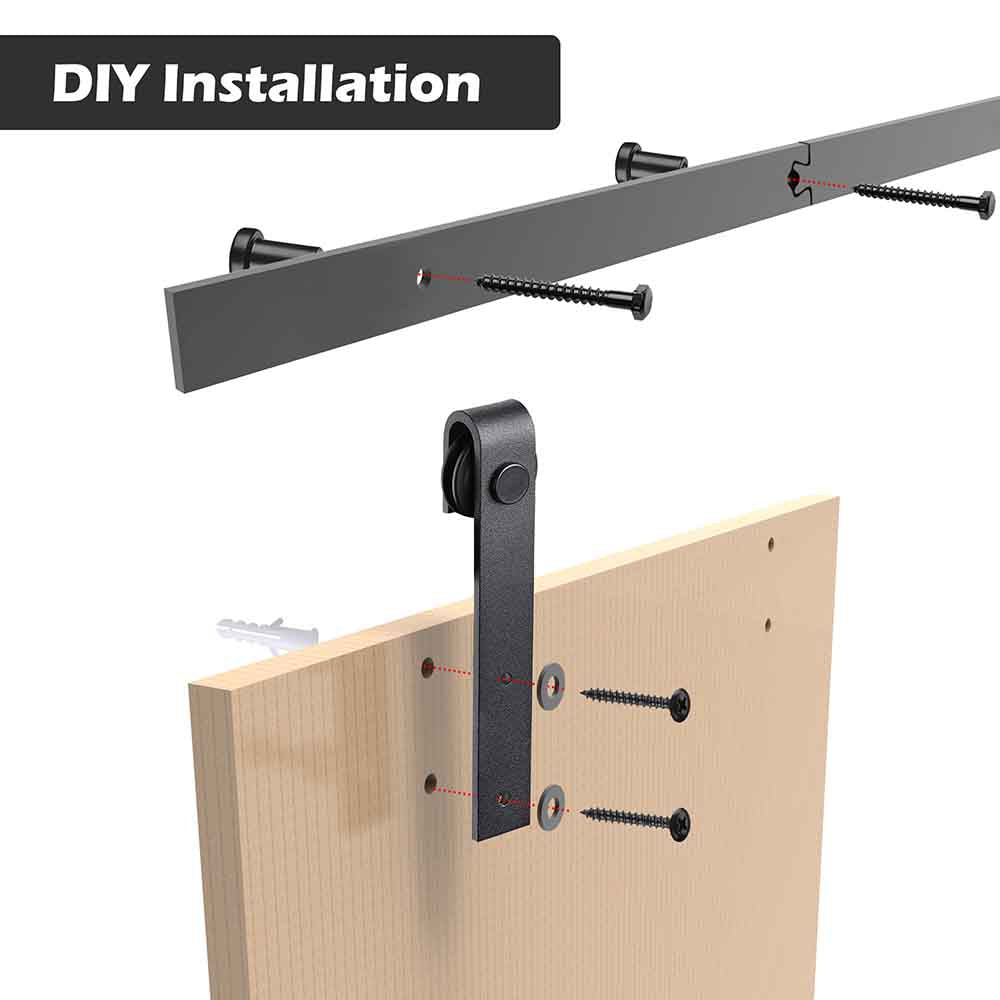 Yescom 5 ft Mini Sliding Barn Door Hardware 2-Rollers Track Kit