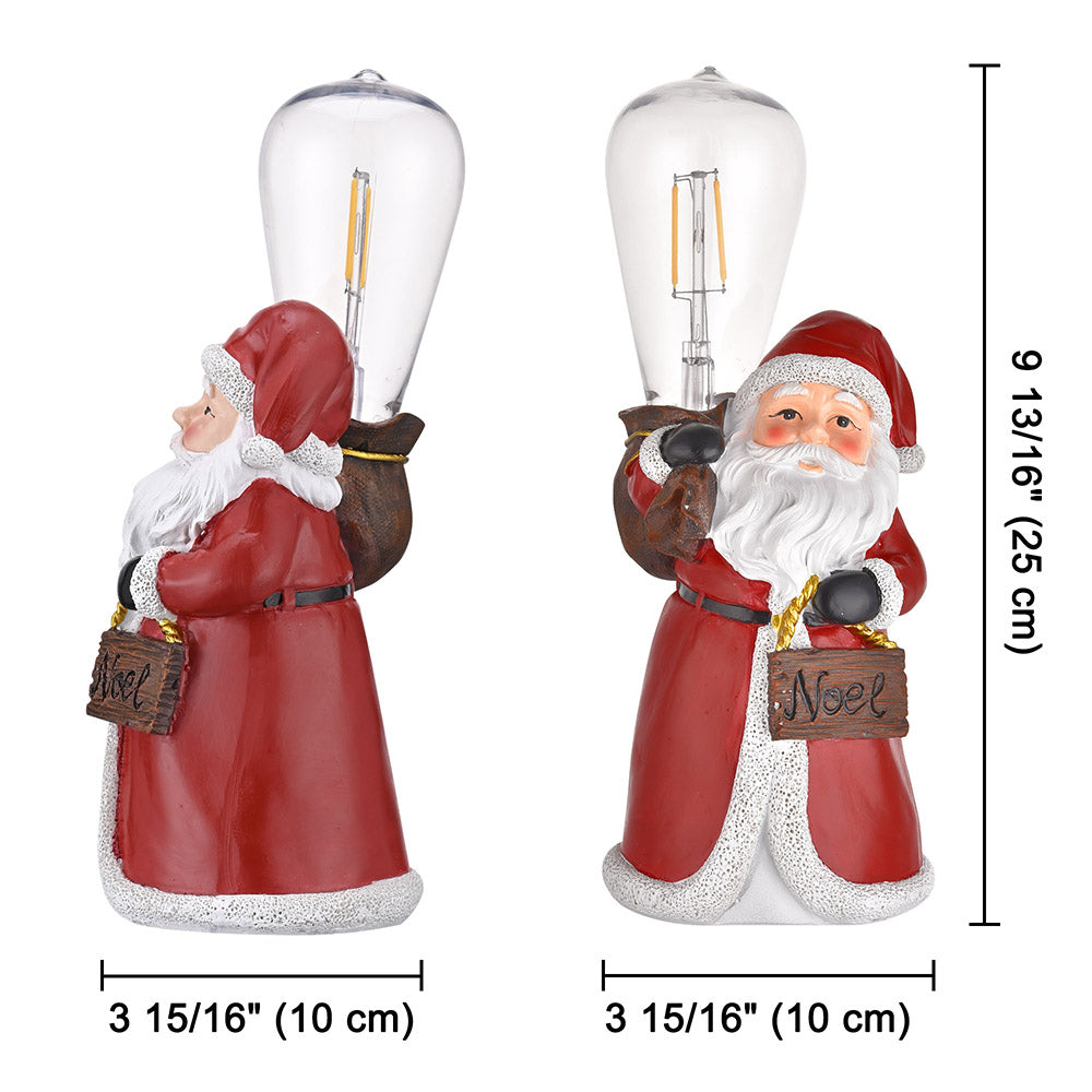 Yescom Set(2)Pre-lit Christmas Figurine Resin Santa Claus Carry Edison Bulb