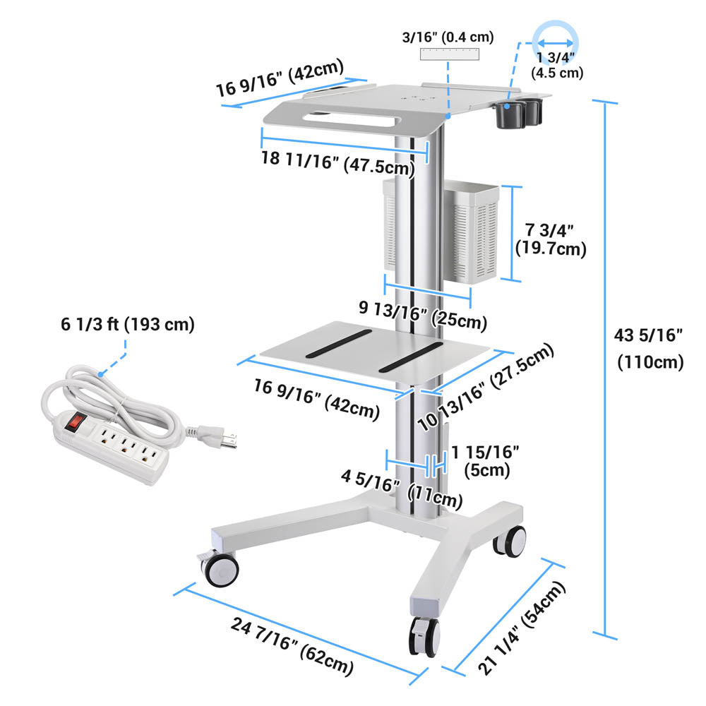 Yescom Rolling Laptop Cart with Power Outlet