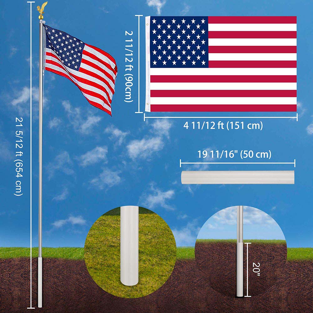 Yescom 20' Sectional Flag Pole and Flag Kit with Regal Eagle