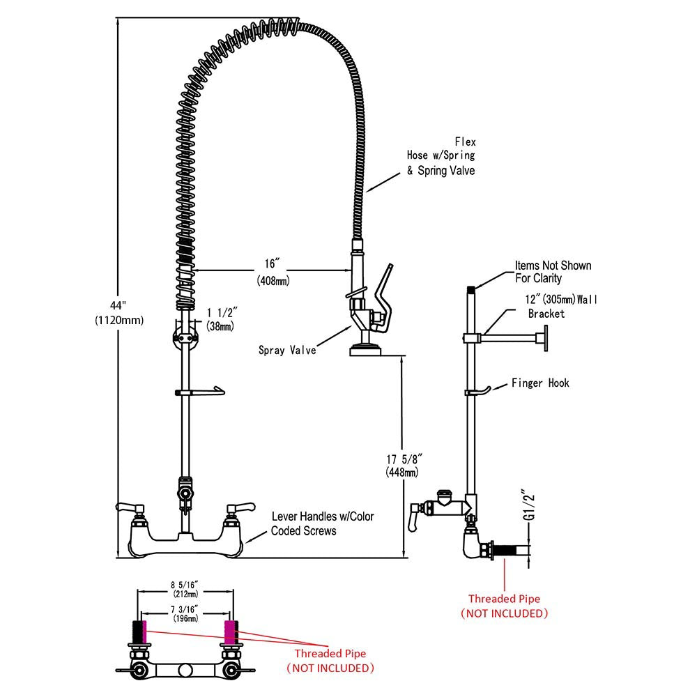 Aquaterior Commercial Pre-Rinse Kitchen Faucet Pull Out Sprayer