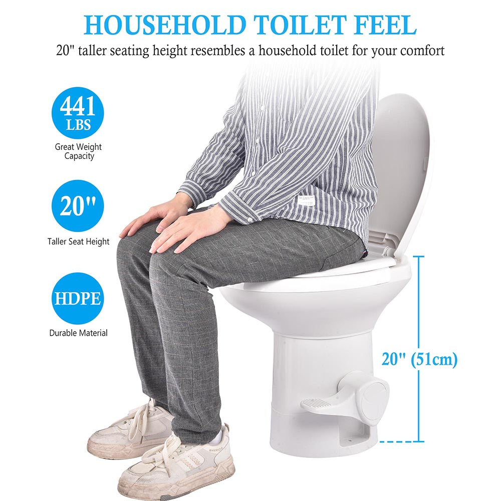 Yescom 20 RV Toilet Gravity Flush High Profile HDPE Travel