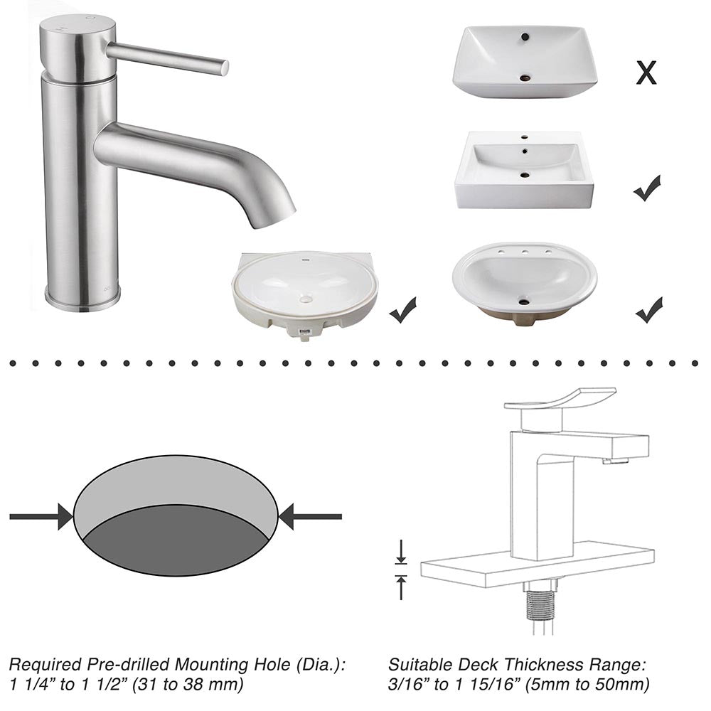 Aquaterior Bathroom Sink Faucet 1-Handle Cold & Hot, 7.5H