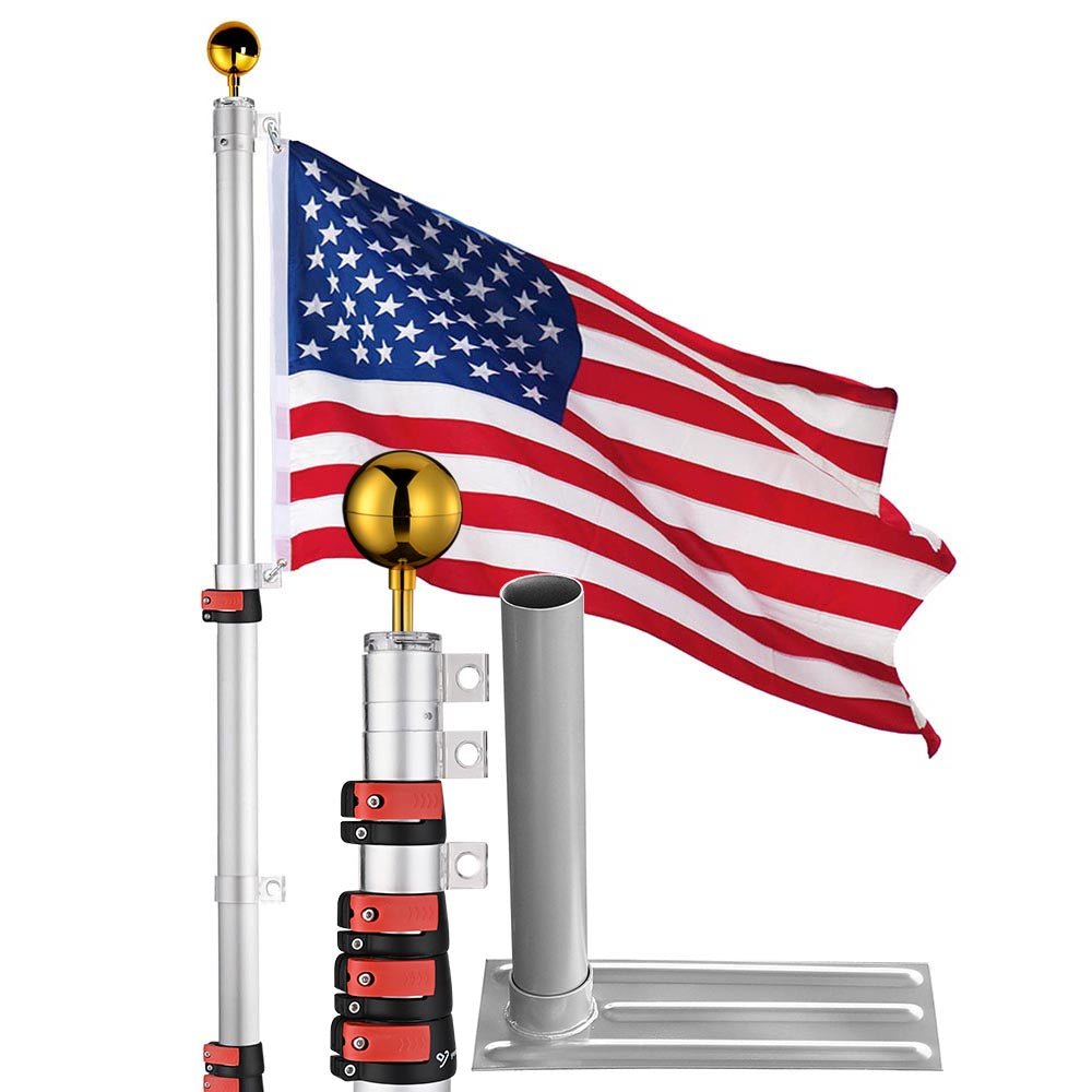 Yescom Aluminum Telescopic Flag pole Wheel Stand Set 25'