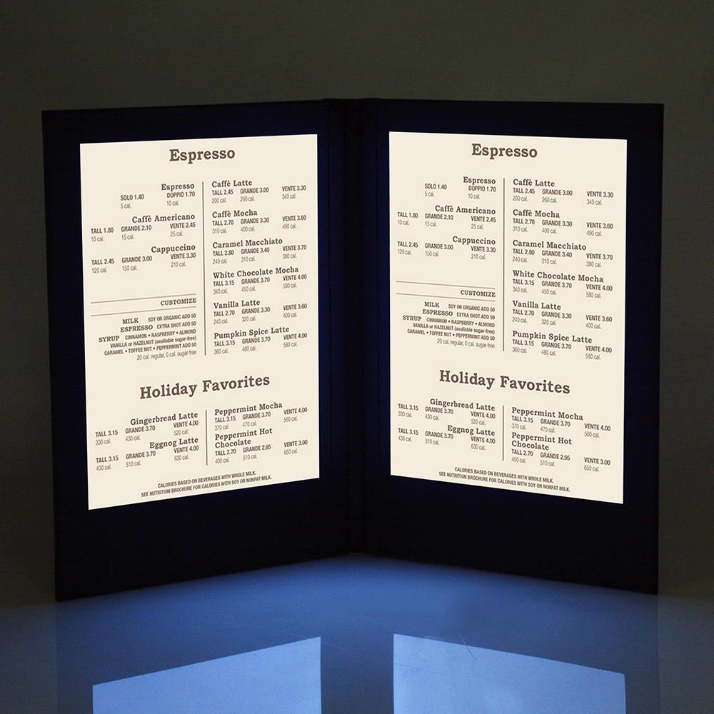 Yescom Personalized Menu Covers LED Menu Cover Dual Page 8.5x14in (MOQ 10ct)