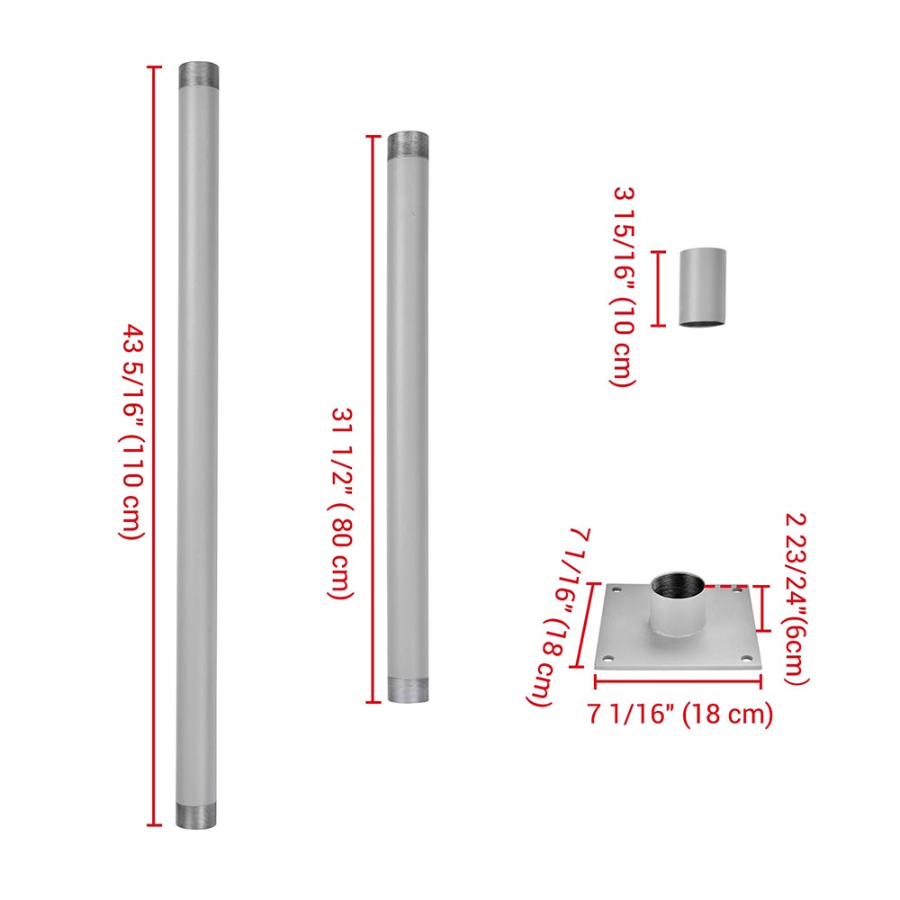 Yescom Shade Sail Posts (Pole, Base, Extension, D-Ring Clamp)