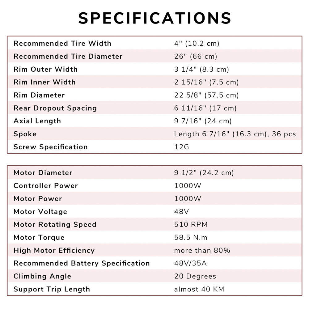 Yescom 26 Electric Bicycle Motor Rear Wheel Fat Tire Kit 48v 1000w