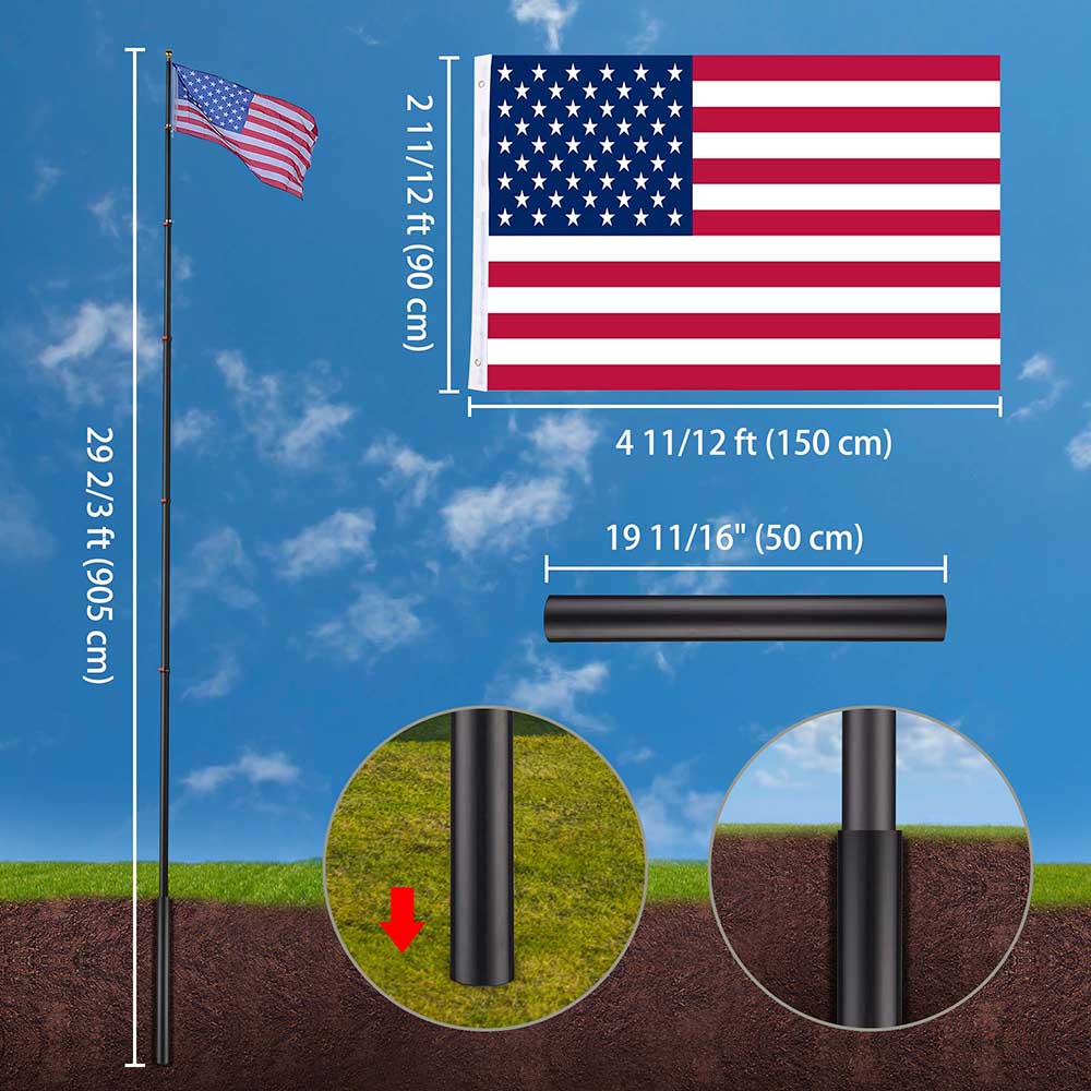 Yescom 30ft. Telescopic Flagpole with Tire Mount Black