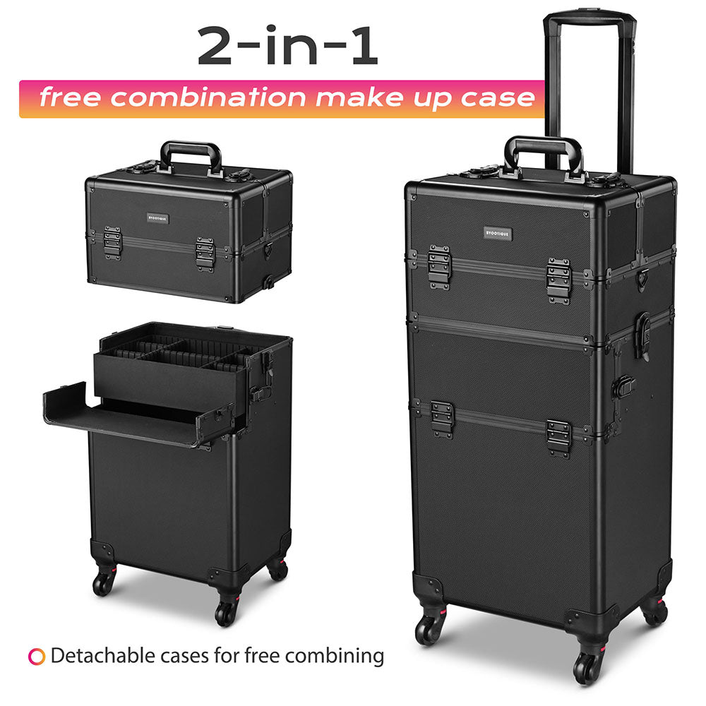 Byootique 2in1 Rolling Makeup Artist Case Lockable 4-Wheel Black