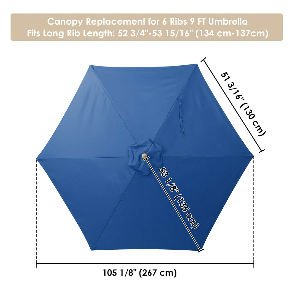 Yescom 9' 6-Rib Outdoor Patio Umbrella Replacement Canopy Multiple Colors