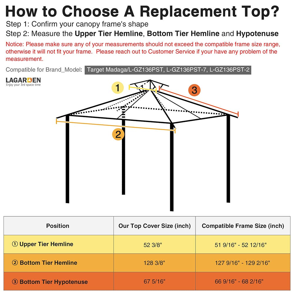 Yescom 10' x 10' Waterproof Gazebo Canopy Replacement Top 2-Tier