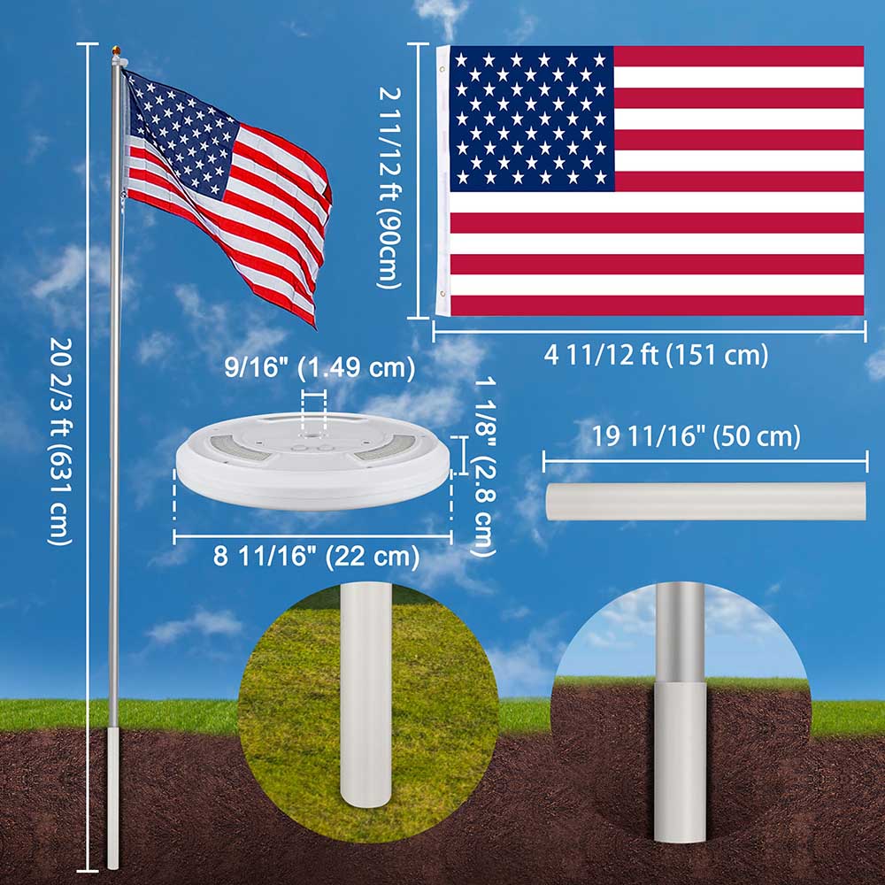 Yescom 20ft Sectional Flag Pole with Light